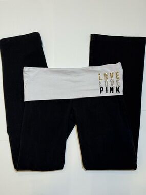 Rare Y2K Victoria's Secret PINK Foldover Flare Yoga Pants Sequined Waistband